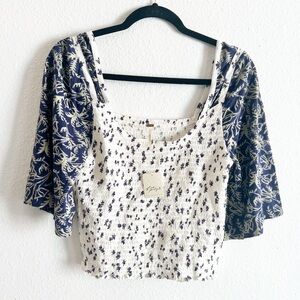 NWT Free People marigold in navy combo tee